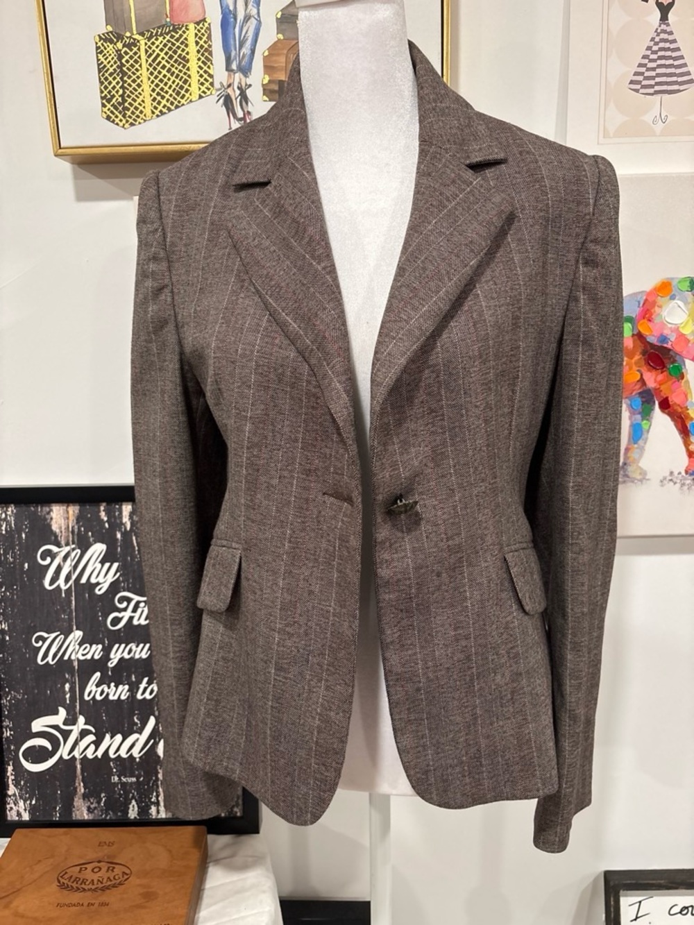 Tailored Women's Brown Pinstripe Blazer Jacket #officewear